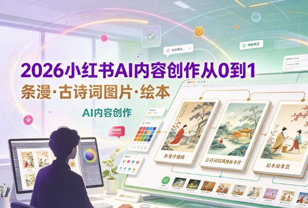 图片[1]-2026小红书AI内容创作从0到1 学习条漫、古诗词图片、绘本-酷软